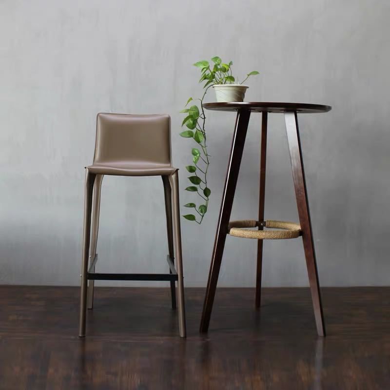 Modern Faux Leather Counter Stool Square Low Back Bar Stool with Footrest