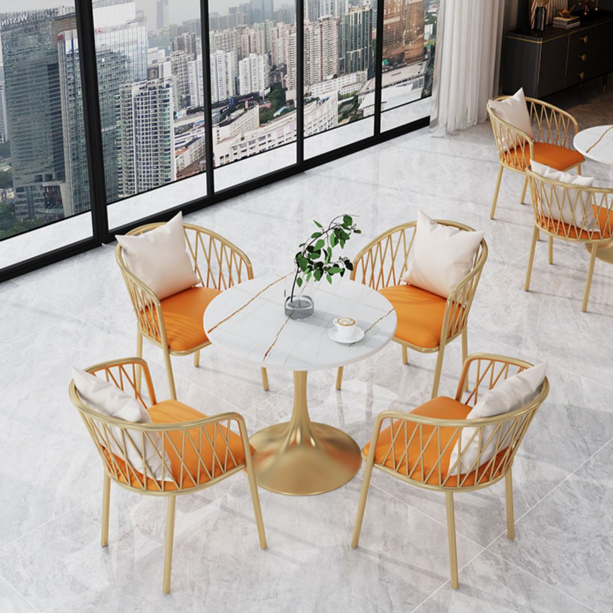 Nordic 1/3/5 Pieces Dining Set Round Stone Dining Table for Dining Room