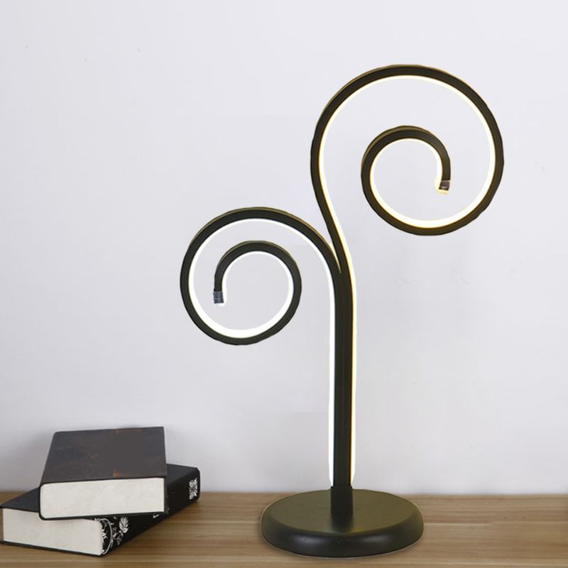 Metallic Swirling Nightstand Lamp Contemporary Black/White/Gold LED Desk Light with Circle Pedestal