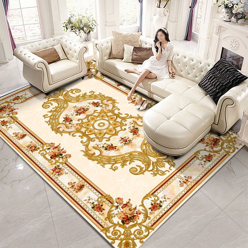 Traditional Rug Retro Medallion Print Carpet Polyester Stain Resistant Area Rug for Living Room