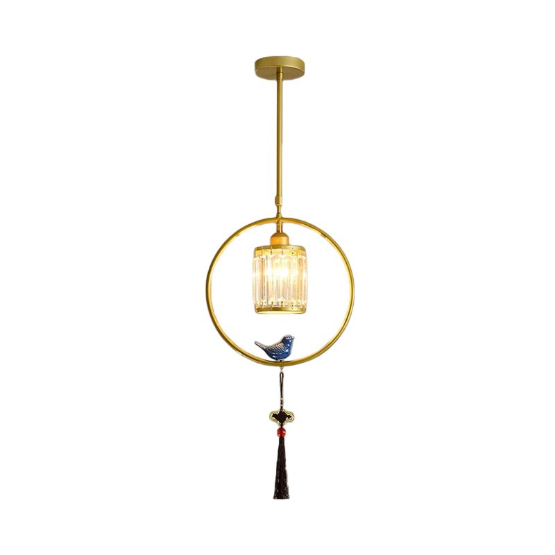 Lumo singolo nero/oro Black Modern Prismatic Crystal Square/Round Hanging Lampada con cerchio e nappe