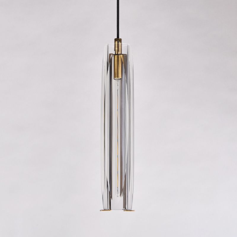 Modern Artistic Indoor Pendant Light Copper Cylindrical Hanging Lamp with Crystal Shade
