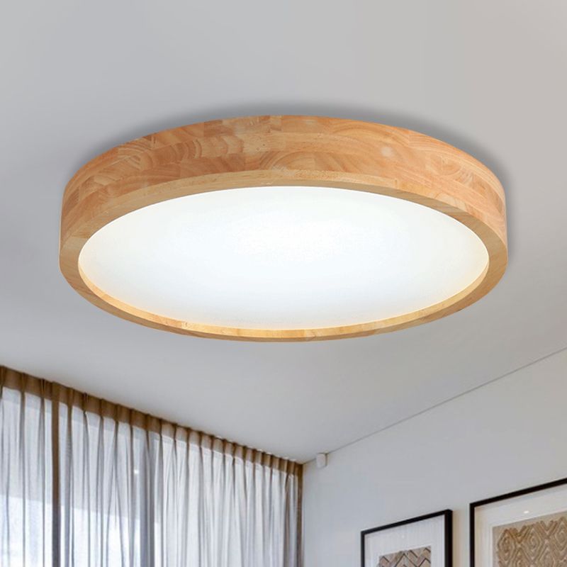 Kit de lámpara de techo de madera redonda minimalista, luz LED de montaje empotrado color beige de 12"/16"/19,5" de diámetro en luz blanca/cálida