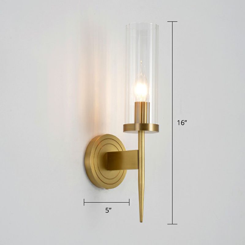 Prismatic Glass Tube Wall Light Postmodern Brass Finish Sconce Fixture for Living Room