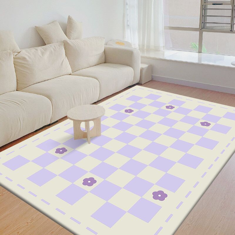 Modern Living Room Area Carpet Plaid Pattern Polyester Area Rug Stain Resistant Rug