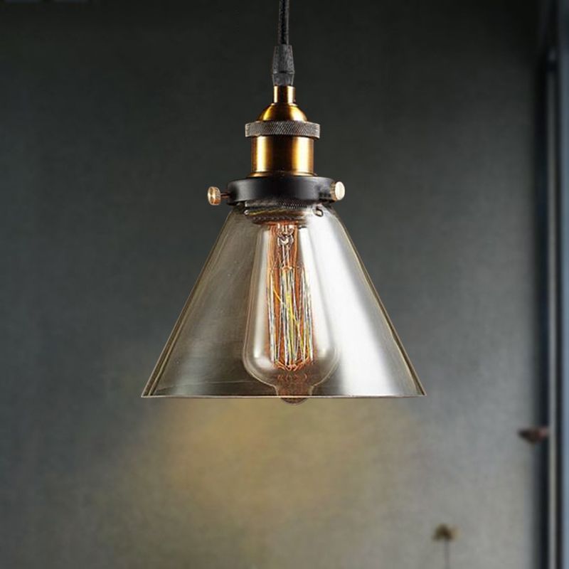 1-licht kegel hanger verlichtingsarmatuur industrieel messing gerookt glashangend plafondlicht