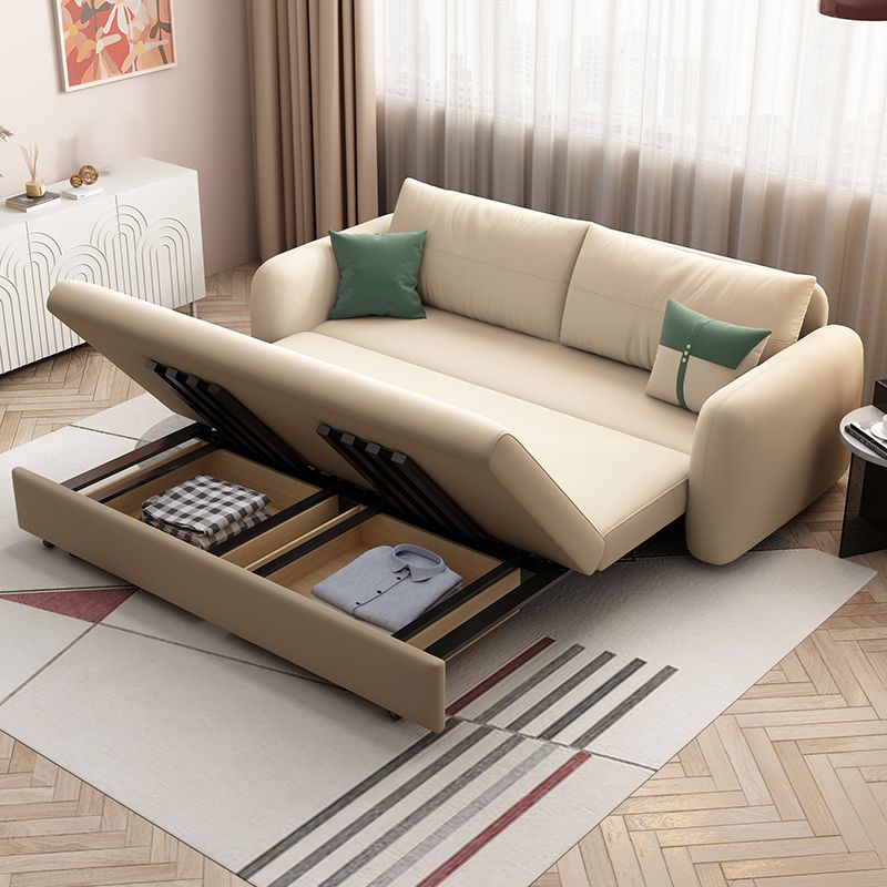 Modern Sofa Bed in Beige 32.5" Wide Microfiber Sofa Bed with Pillow Back