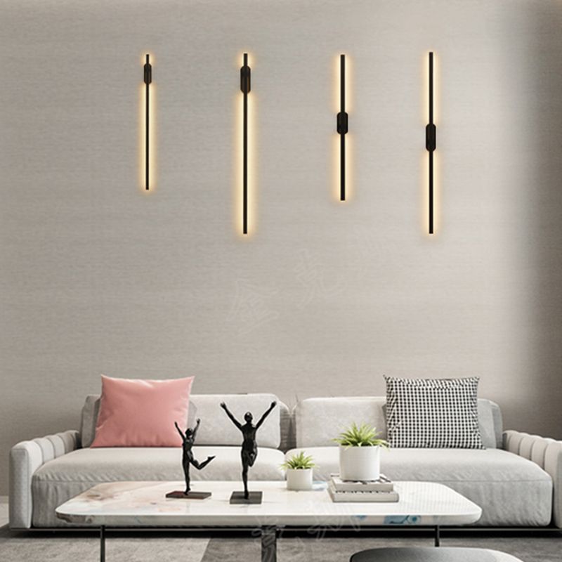 Forma lineal Luz de pared de metal Estilo moderno de 2 luces Luz de pared de pared en negro