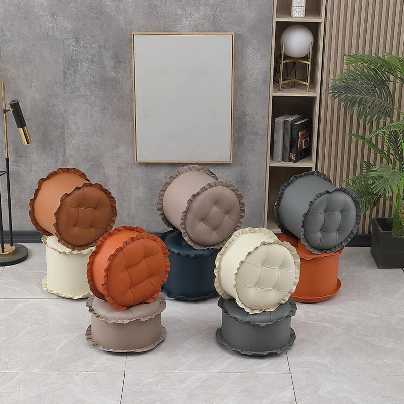 Modern Brown Water Resistant Pouf Lace Round Pouf for Living Room