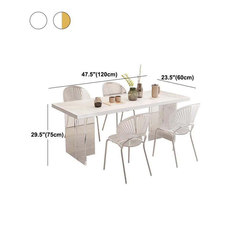 Modern Acrylic Dinner Room Kitchen Table Rectangle White Double Pedestal Table