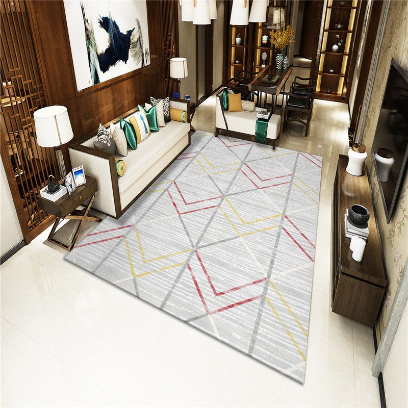 Light Gray Modern Rug Polyester Stripe Indoor Rug Stain Resistant Rug for Home Decor