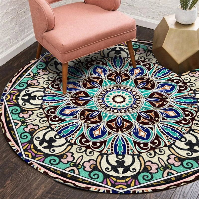Moroccan Living Room Rug Multi-Color Flower Rug Polyester Machine Washable Stain Resistant Non-Slip Backing Area Carpet