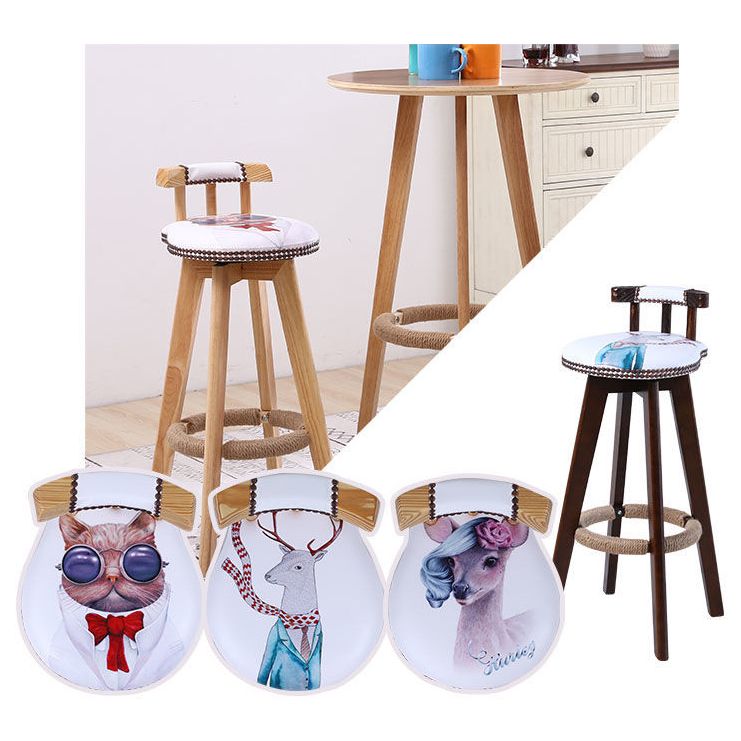 Modern Rotatable Backrest Counter Stool Wood Cafe Bar Stool with Leather Cushion