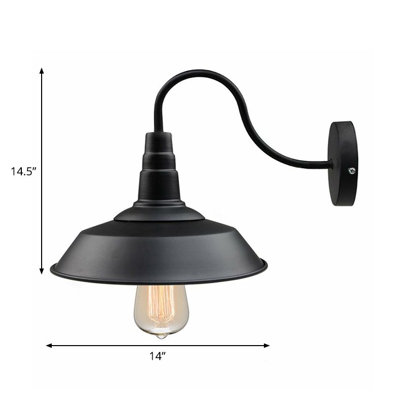 Black Finish 1 Head Wall Light Fixture Rural Iron Barn Wall Mount Lamp with Gooseneck Arm