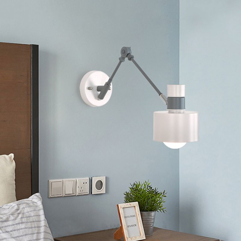 1 Glühbirnentrommelleuchte modernistische Metallwandbeleuchtung in Grau mit einstellbarem Arm