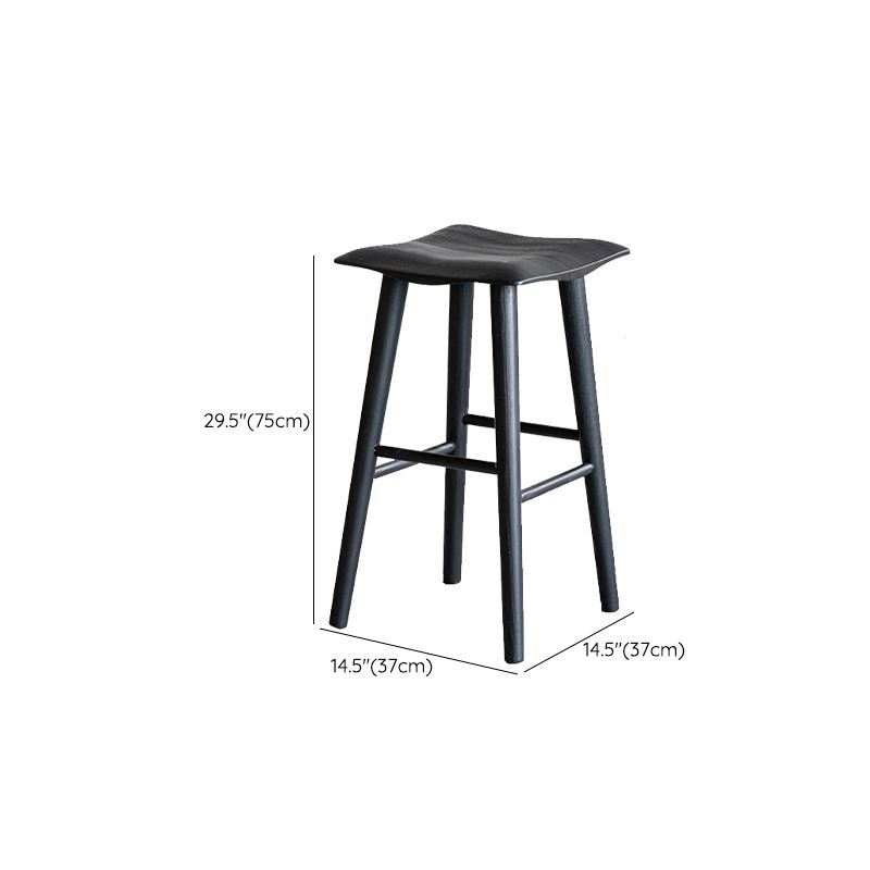 Solid Wood Dining Stools Black Armless Bar Stools with Footrest