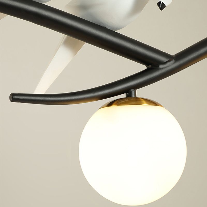 Glass Shaded Ceiling Light Modern Black/Golden Kitchen Island Lighting for Home