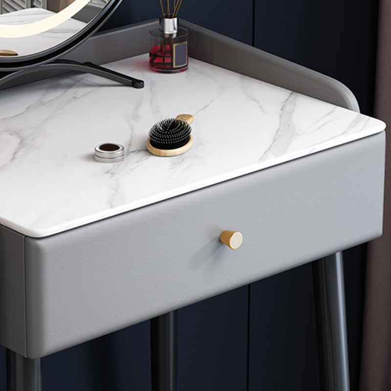 Modern 3 Drawers Vanity Desk 23.62" W Stone Top Dressing Table Stool Set