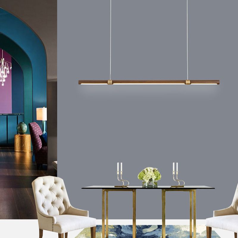 Linear Iron 1 - Light Kitchen Island Light in Walnut and Gold Finish LED Ceiling Pendant