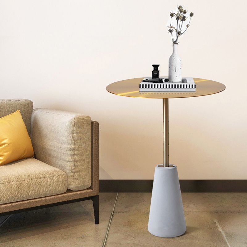 Pedestal  Antique Finish End Table, Glossy Contemporary Side Table