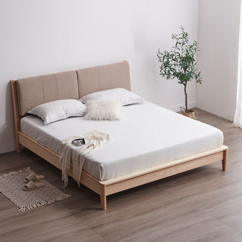 Nordic Solid Wood Bed Frame with Headboard 35.4-inch High Panel Bed in Ash