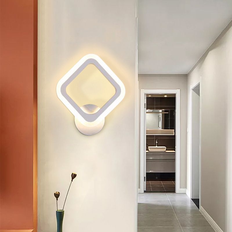 Square Shape Wall Lamp Modern Style Acrylic 1 Light Sconce in White