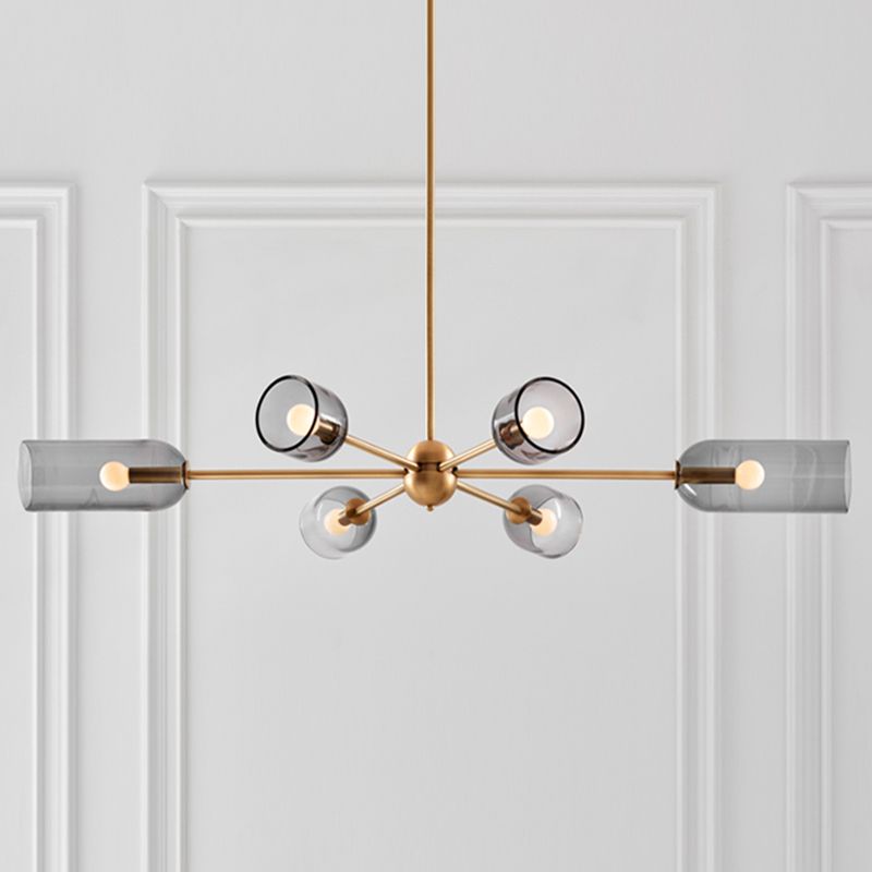 6 lichten metalen kroonluchter licht moderne stijl grijs glas verlichtingsarmaturen voor slaapkamer