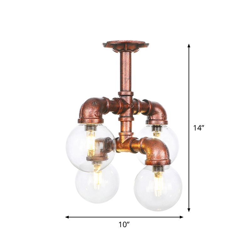 Balle de plafond semi-flush à balle à balle semi-flushère de plafonnier 4/5/6 têtes restaurant flushmount lampe en cuivre