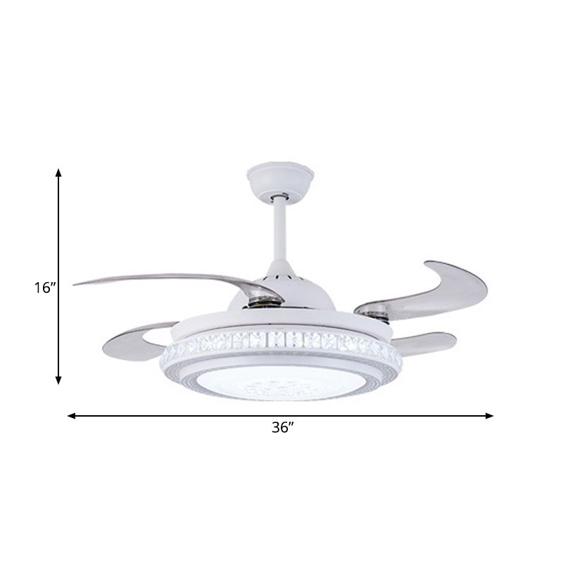 36 "W einfache kreisförmige Hanglüfterbeleuchtung LED Acryl -halb Flush Deckenleuchte in Weiß mit 4 Klingen, Fern-/Wandsteuerung/Fernbedienung und Wandsteuerung