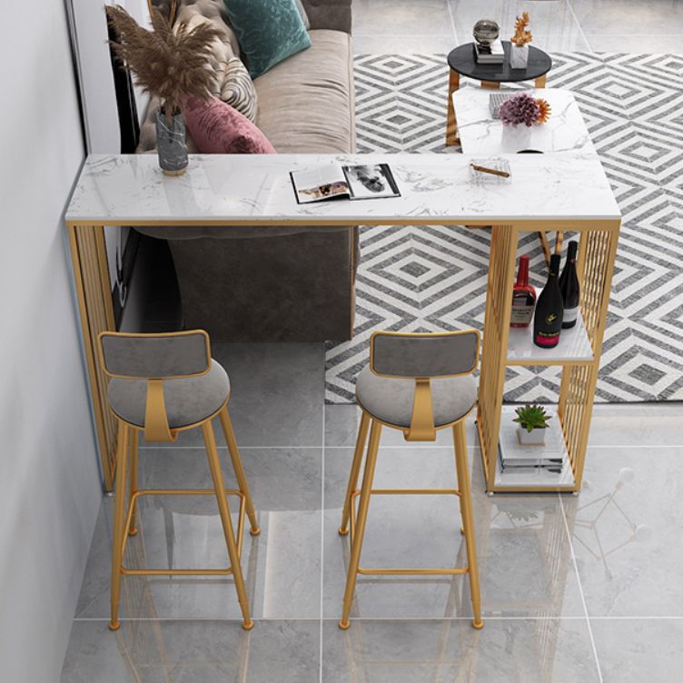 Glam 1/3 Pieces Bar Table Set Rectangle Stone Counter Table with Stools for Balcony