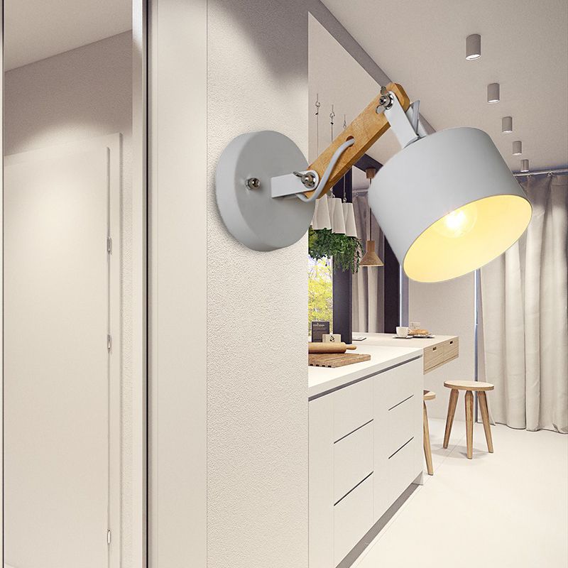 1 Bulb Cylindrical Wall Light Contemporary White Metal Rotatable Sconce Light Fixture for Corridor