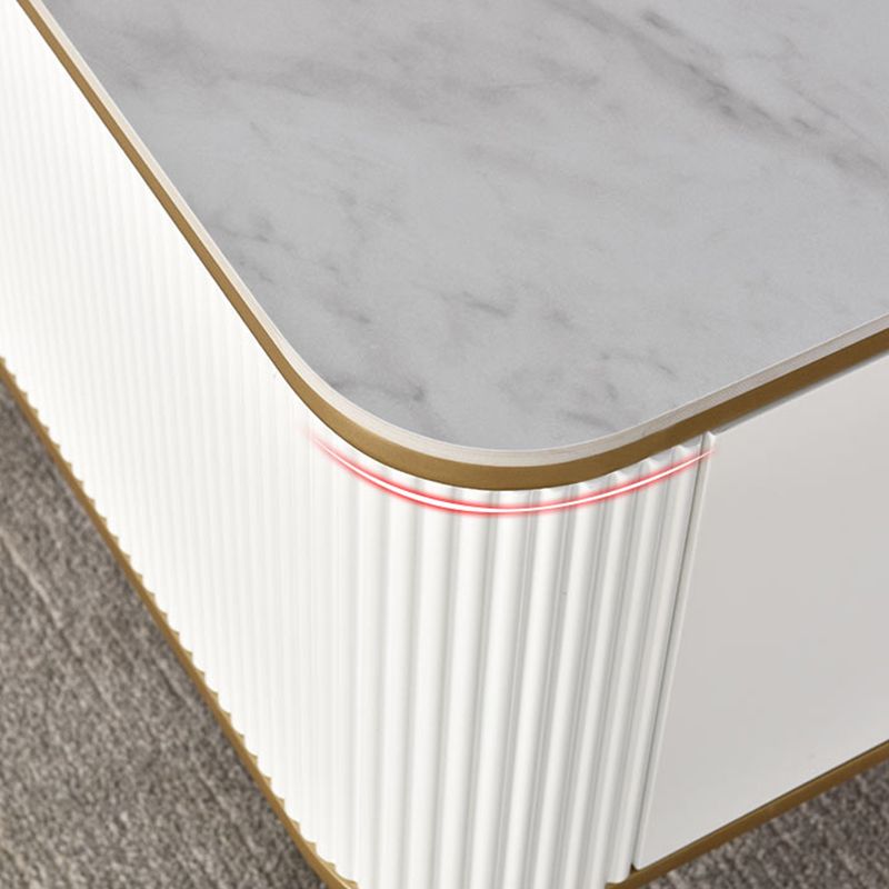 Glam 4 Legs Single Coffee Table Slate Rectangle Cocktail Table with 2 Drawers