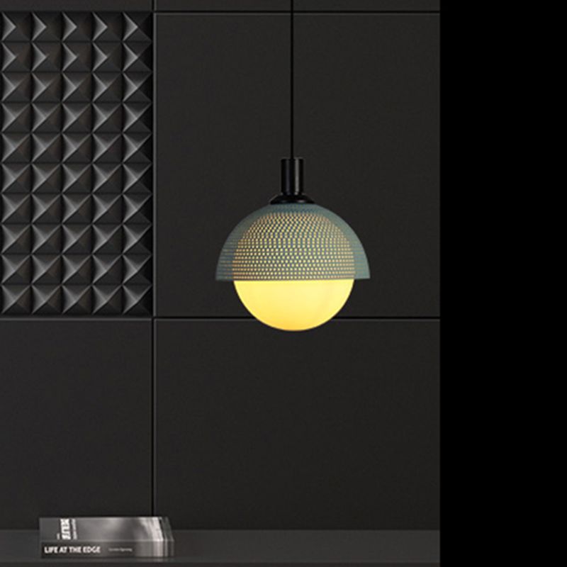 Metal Bowl Ceiling Lamp Modernism 1 Head Hanging Pendant Light in Beige/Gray and Green for Bedroom