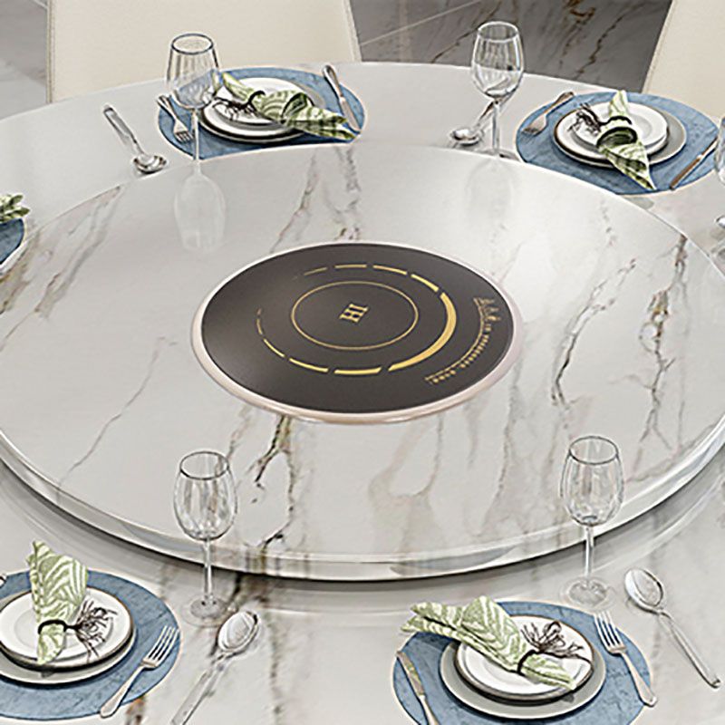 Stone and Solid Wood Dining Table with Pedestal Base Modern Dining Site Table