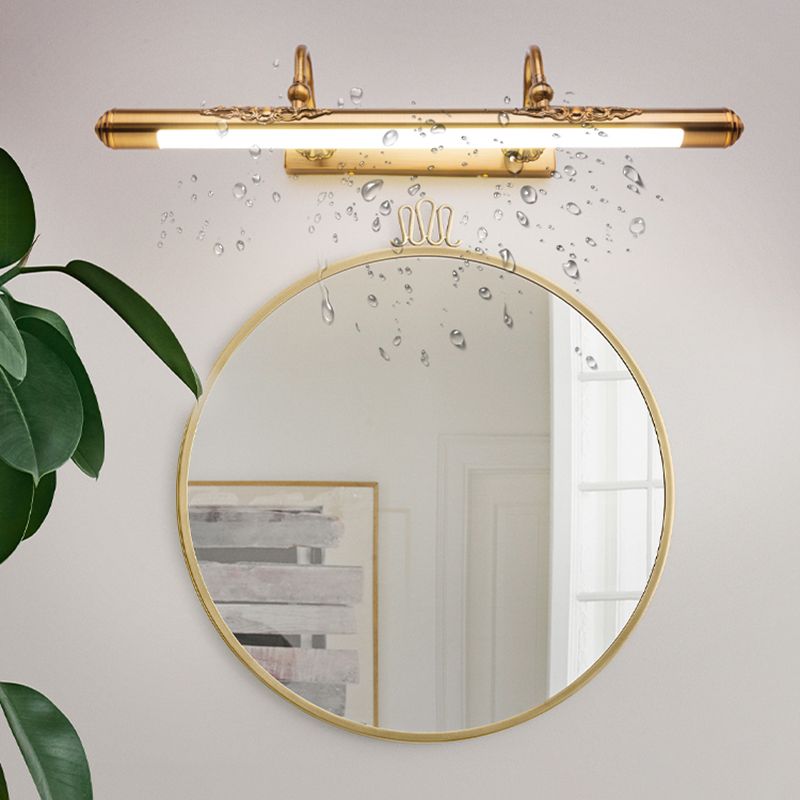 1 Light Linear Wall Lighting Modern Style Metal Mirror Wall Mount Light Fixture in Brass