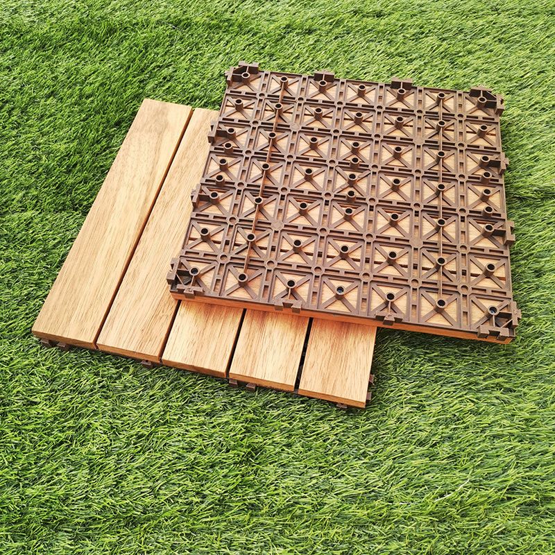 Teak Finish 5-Slat Square Wood Flooring Tile Interlocking Outdoor Flooring Tiles