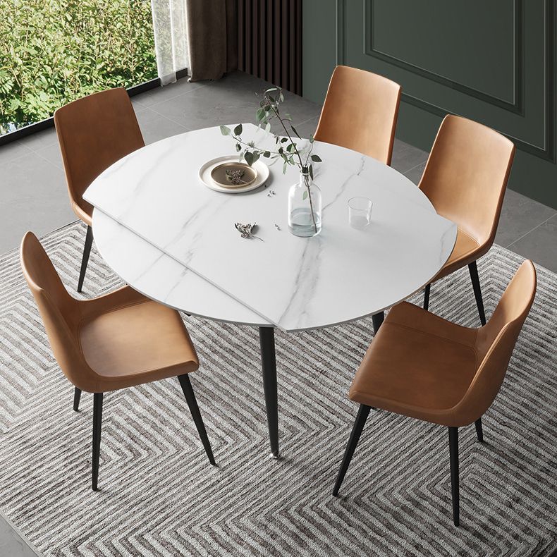 Modern Round Dining Table Sintered Stone Dining Table with 4 Black Legs for Home Kitchen Dinner