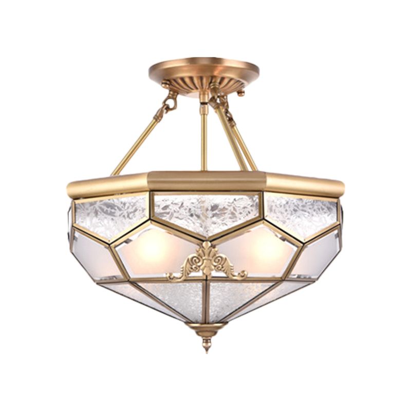 Goud 14 "/16"/18 "Wide 3/4/6 Lichten Semi Flush Mount Traditional Frosted Glass Faceted Semi Flush Light voor Corridor