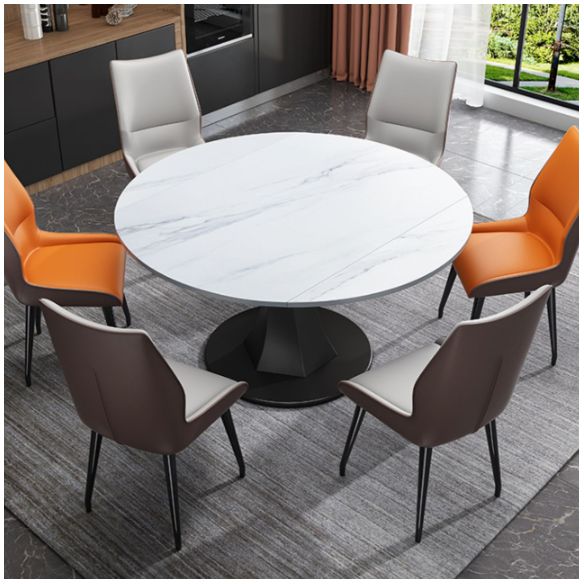 Modern Pedestal Dining Table Stone Top Dining Table with Leaf Extension