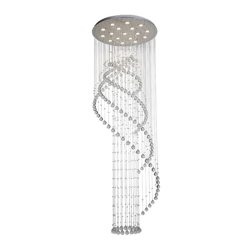 Spiral Lobby Ceiling Pendant Light Modern Cascading Crystal LED Chrome Multi Hanging Light Fixture