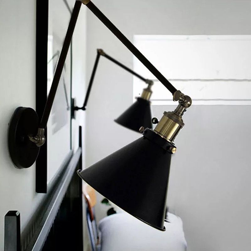 Black Single Contemporary Wall Mounted Sconce Iron Shaded Wall Light