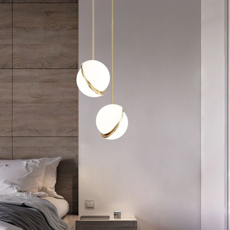 Oro 1 luce a sospensione leggera moderna sferica sferica ombra appesa lampada per camera da letto