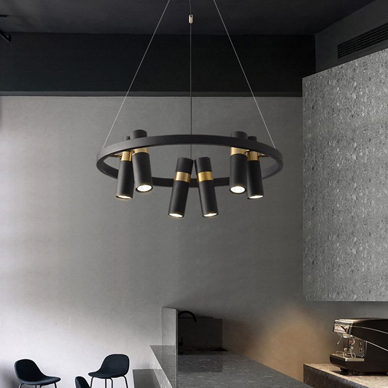 Modern Cylinder Chandelier Black Multi Light Chandelier Pendant for Dining Room