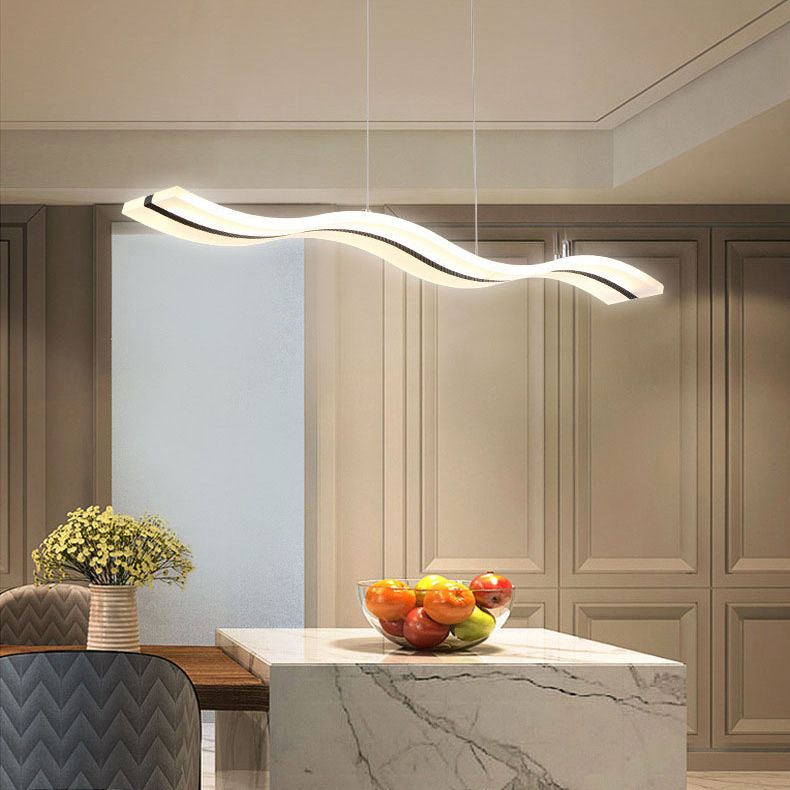 Dinning Room Island Pendant Light Simple White Over Island Lighting with Wave Metal Shade