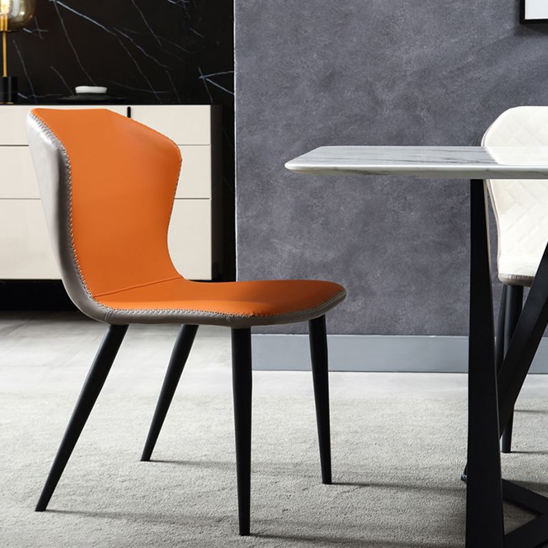 Industrial Solid Back Chairs Armless Side Chairs with Metal Legs for Home Use