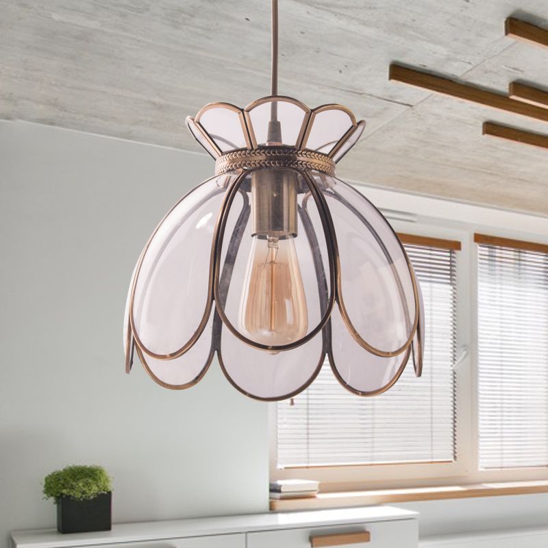 Ruffled Edge Ceiling Pendant Tradition Clear Glass 1 Bulb Hanging Light Fixture, 9.5"/10.5" Wide