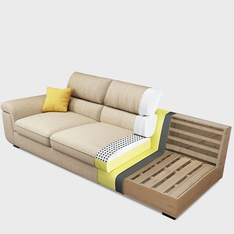 Brown 4-seat Linen Sectional Modern Style Slipcovered Sectional