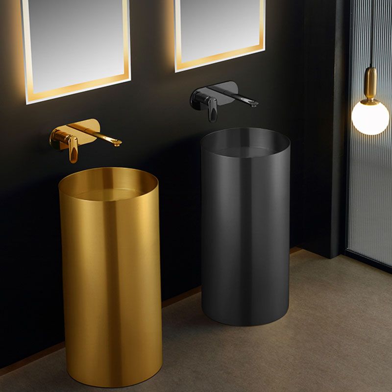 Contemporary Bathroom Sink with Faucet Round Metal Pedestal Bathroom Sink
