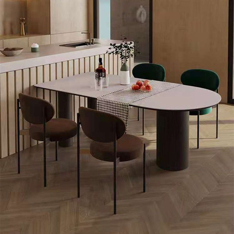 Metal Contemporary Free Form Dining Table Sintered Stone Top Table for Dining Room and Kitchen