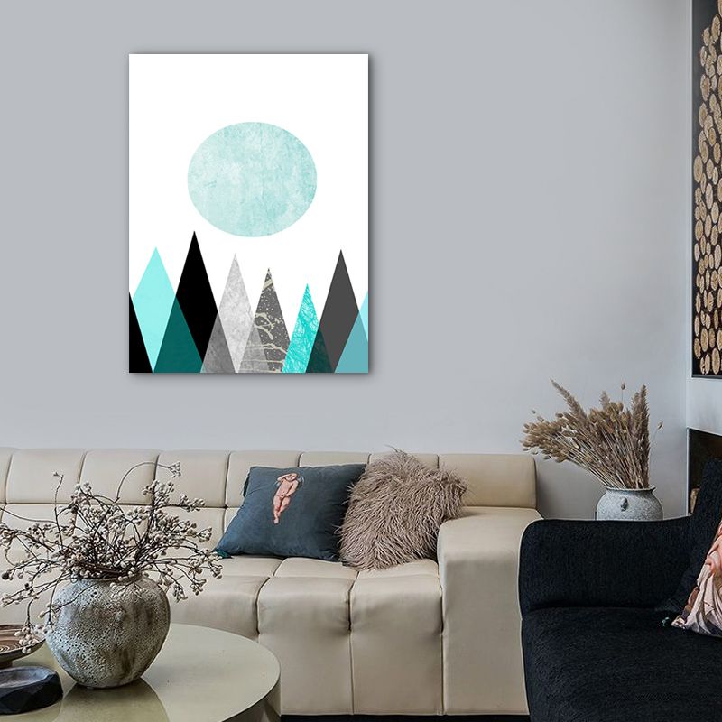 Pastellfarbene nordische Leinwand-Wandkunst mit Morgenbergen für das Wohnzimmer